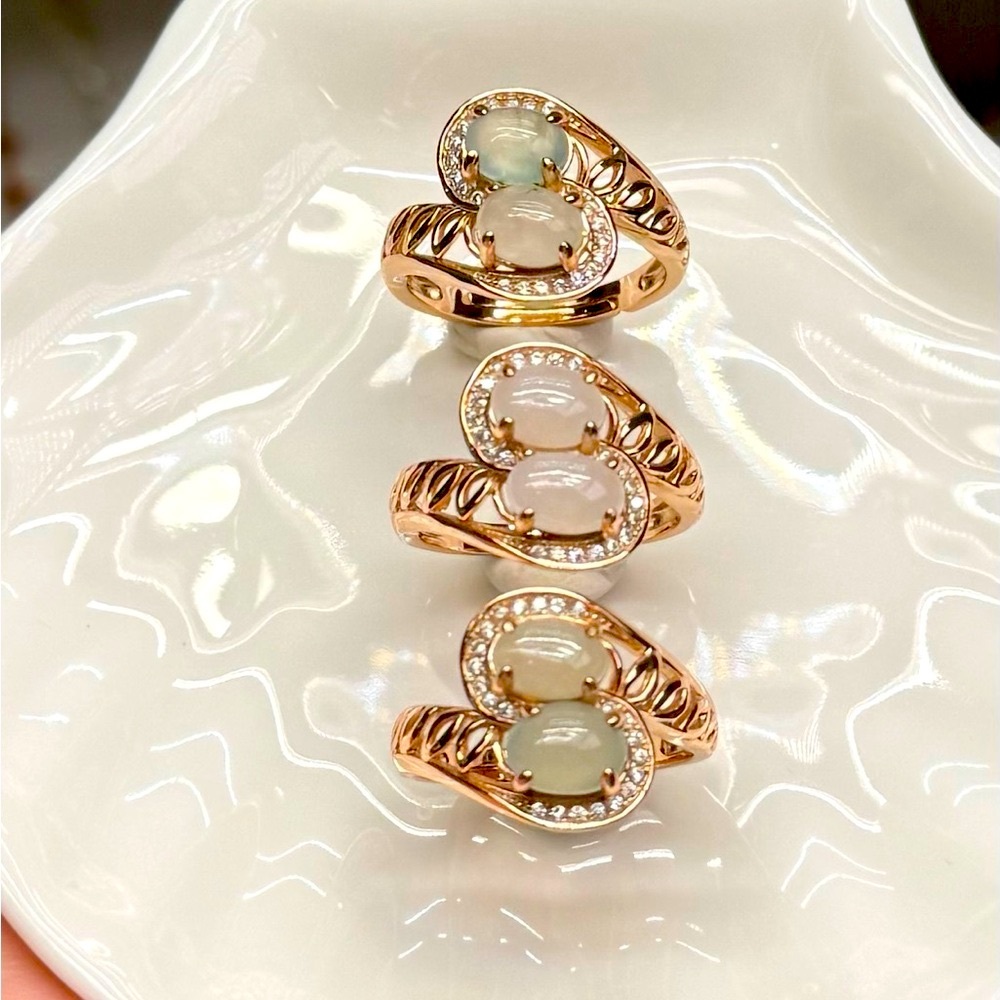 RJD2 Handmade Natural GRADE A “Mutton Fat Jade” Jadeite Ring 18K Rose Gold S925